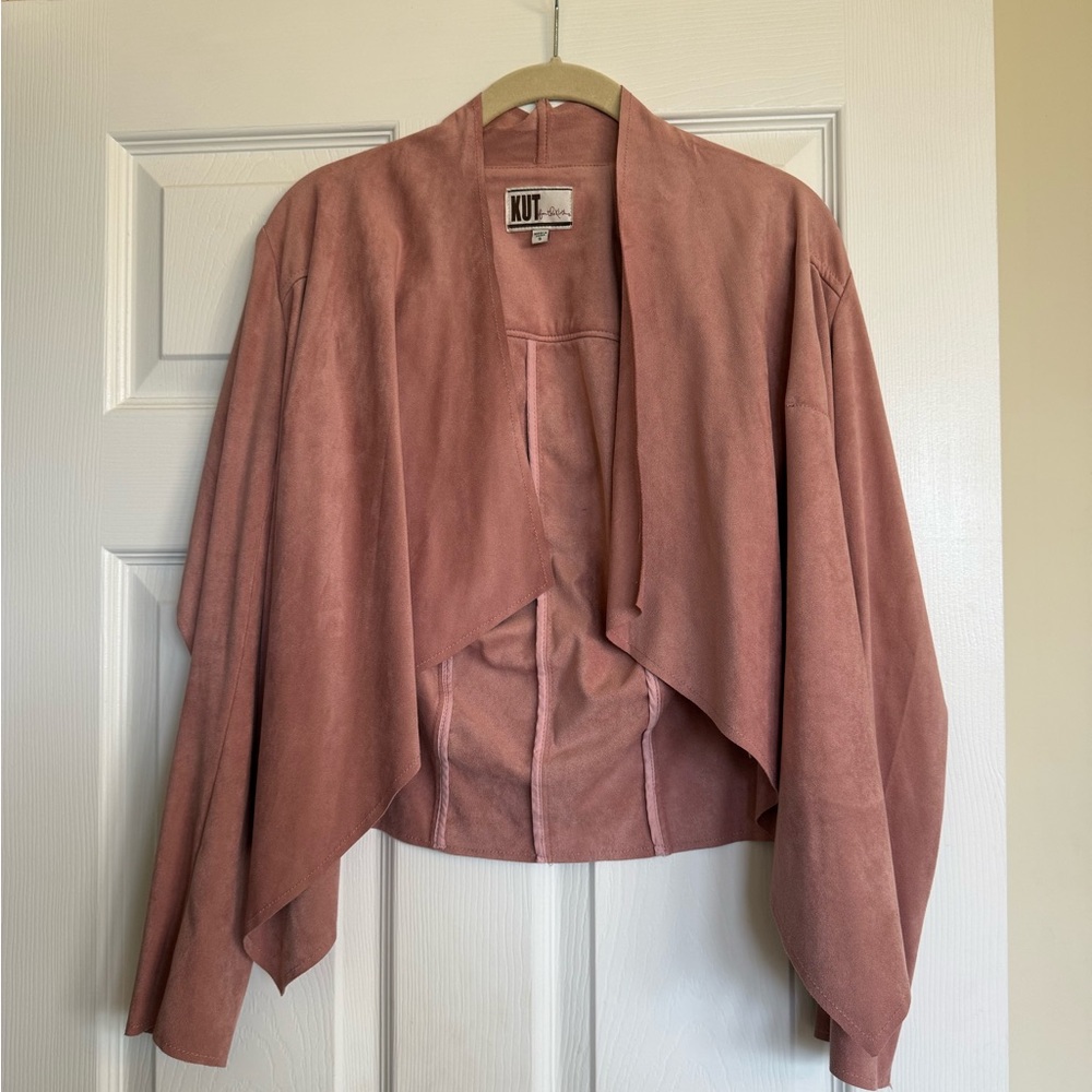 Kut from the Kloth Dusty Rose Draped Open-Front light weight Suede Jacket - Picture 2 of 4